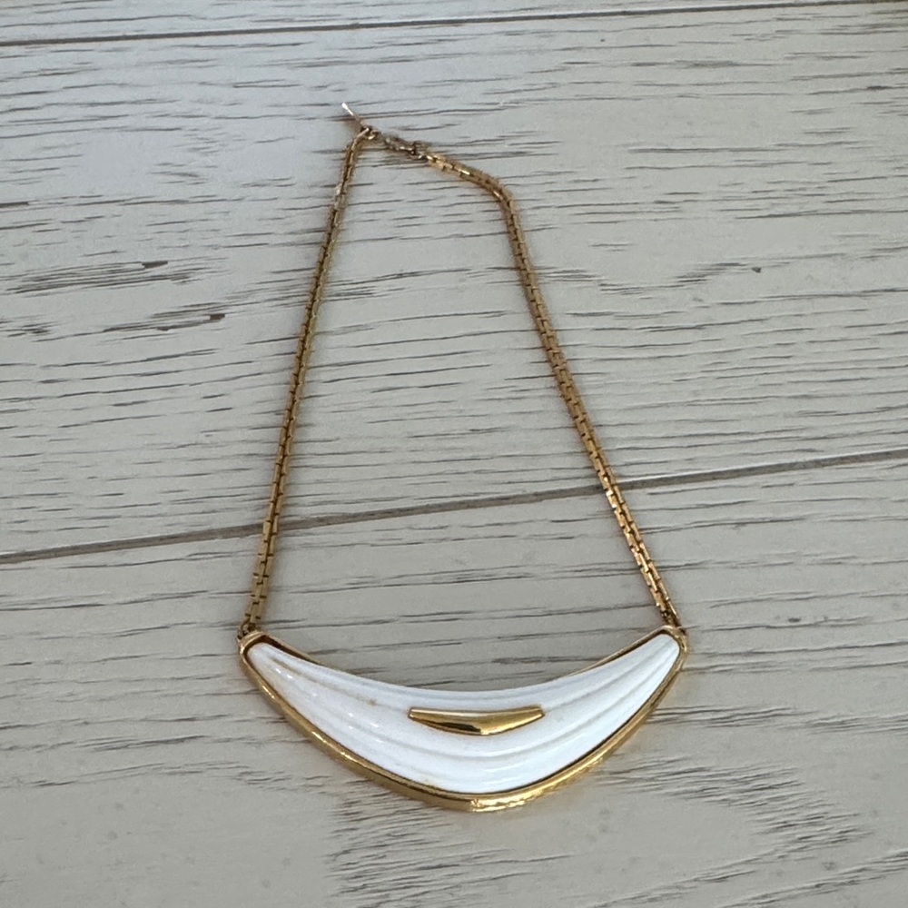 Monet Gold and White Crescent Necklace
